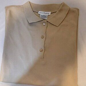 Ann Taylor Beige Short Sleeve Polo Golf Sports  SZ S 100% Cotton 3 Button Up